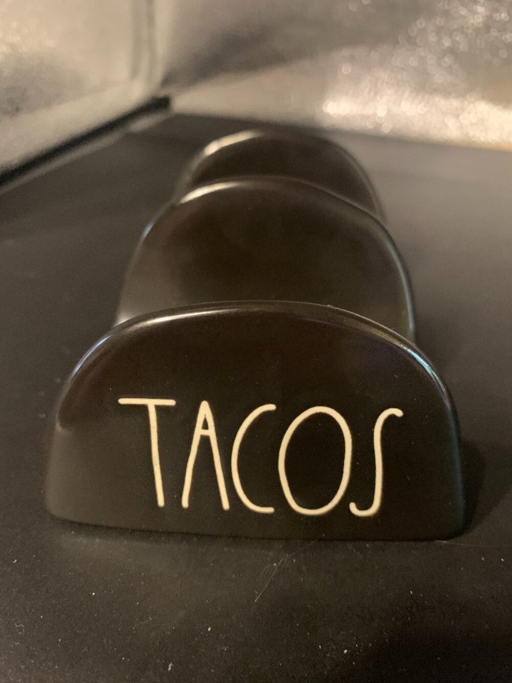 Rae Dunn Black Ceramic 6" Tacos Stand SELLING AS IS